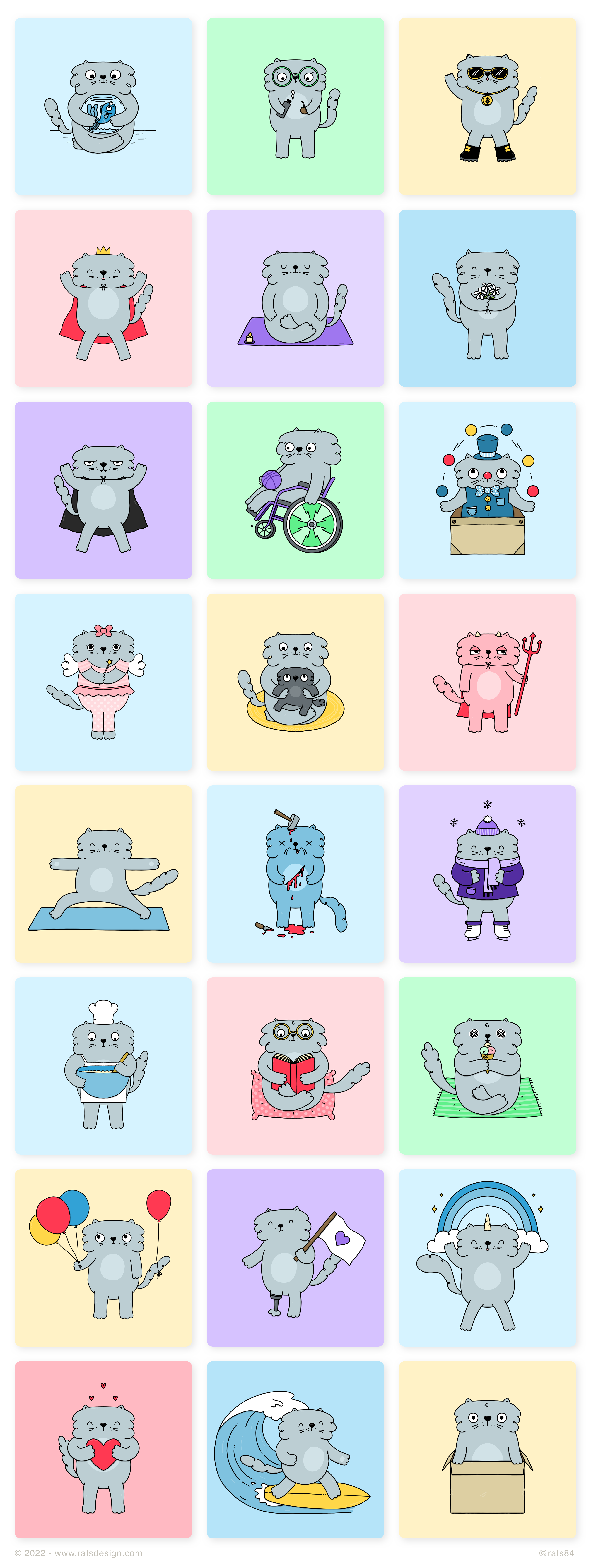 Hand-drawn Mish Mish cat characters